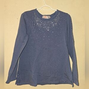 Quacker Factory Sparkling Navy Long Sleeve Tee